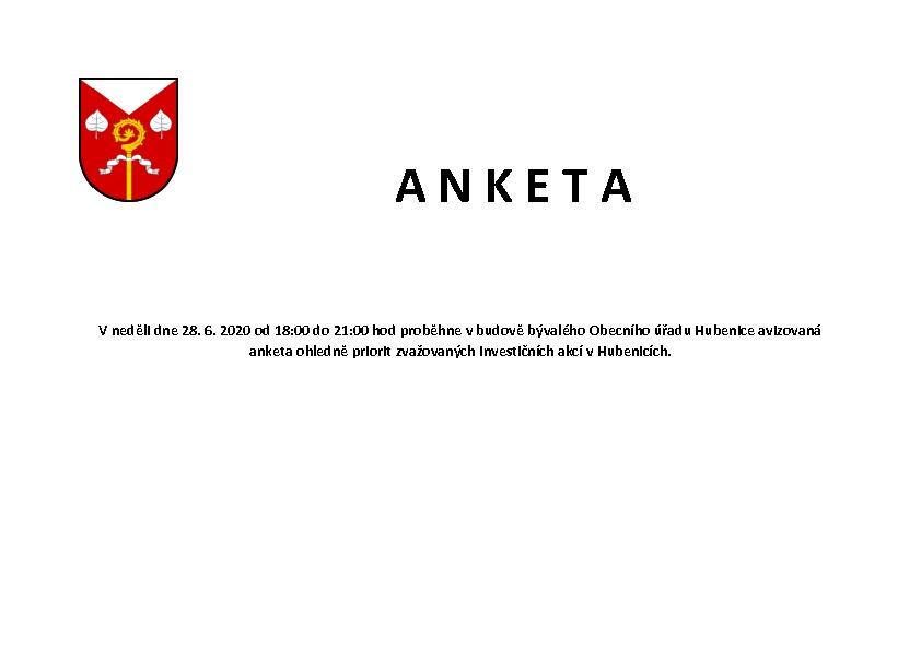 Obsah: Anketa ohledně priorit investičních akcí- červen 2020